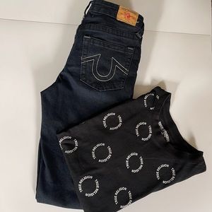 Youth Boys True Religion Black Jeans Size 12 and Matching  Shirt Size 14/16